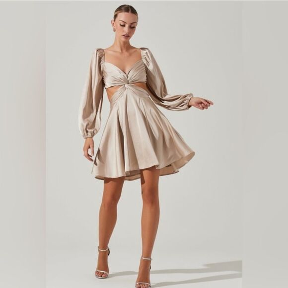 ASTR The Label Cut-out Satin Mini Dress Size XS In Champagne - Picture 7 of 13